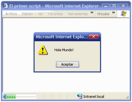 Mensaje mostrado con "alert()" en Internet Explorer
