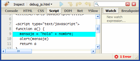Firebug permite ir directamente a la línea concreta del script en la que se está produciendo el error