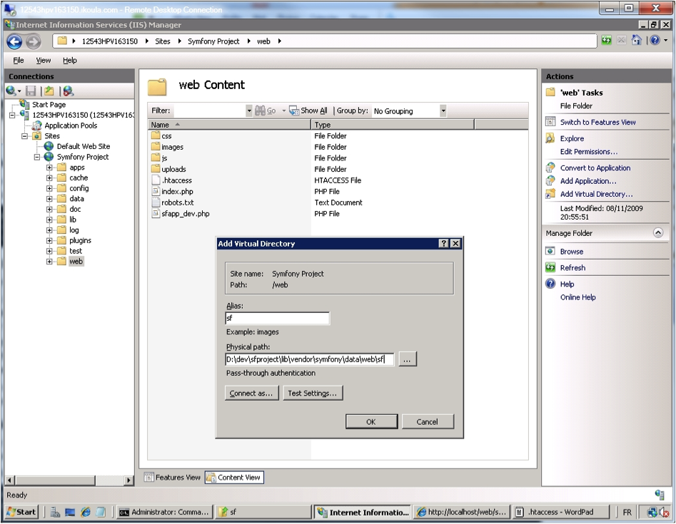 IIS Manager - Añadir un directorio virtual sf.