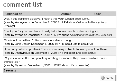 Stacked layout in the list view of the comment module