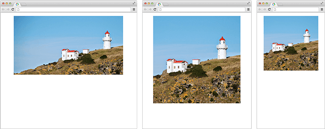 La foto del faro siempre ocupa el 80% de la ventana del navegador, pero los navegadores anchos muestran la versión panorámica de la foto