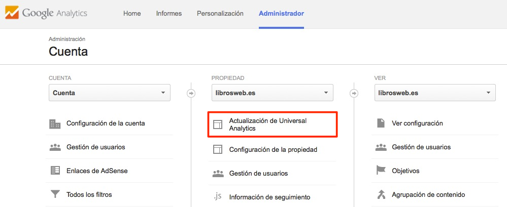 Actualizando un sitio web a Universal Google Analytics